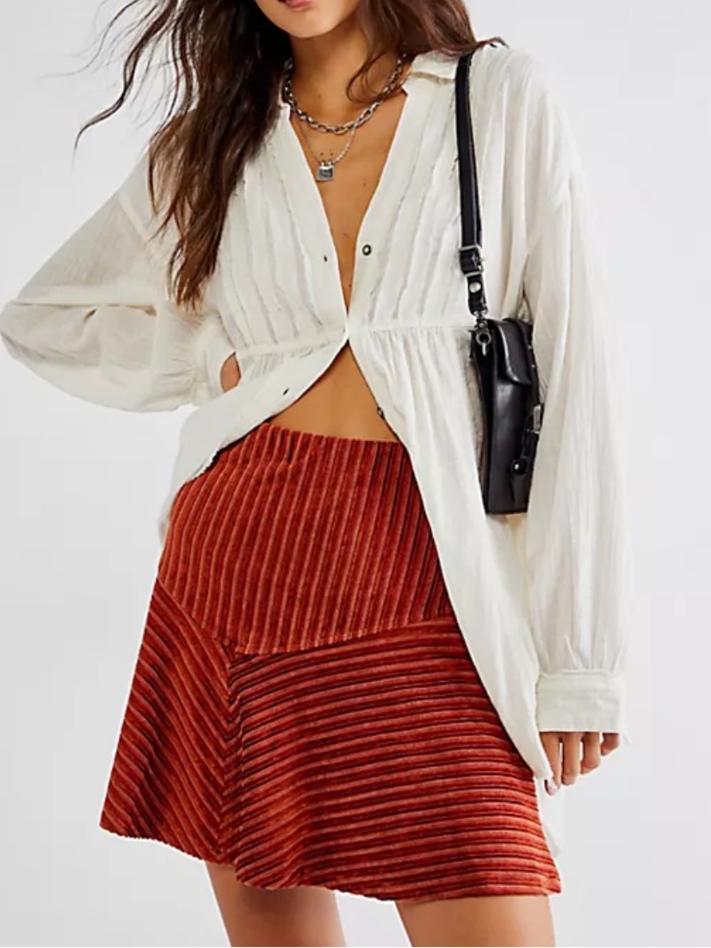 Free People Camden Ribbed Flared Mini Skirt- burnt orange - Picture 3 of 7